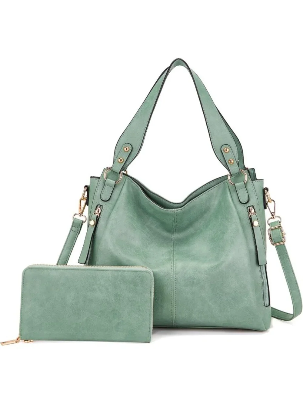 Stylish Women's Hobo Tote & Wallet Set - Soft Faux Leather, Large Capacity